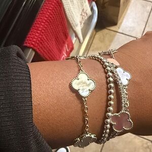 Silver and White Clover Bracelets